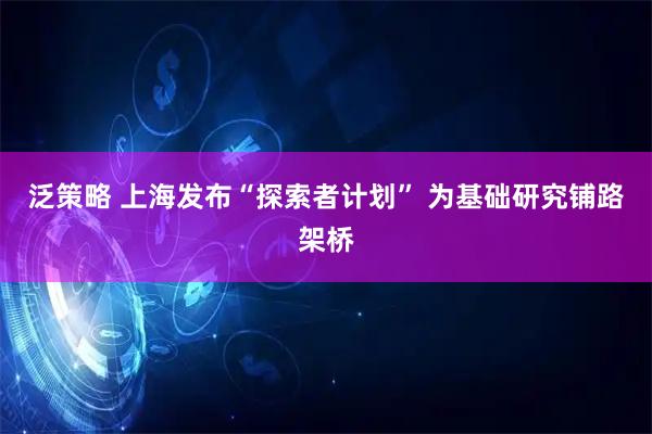 泛策略 上海发布“探索者计划” 为基础研究铺路架桥